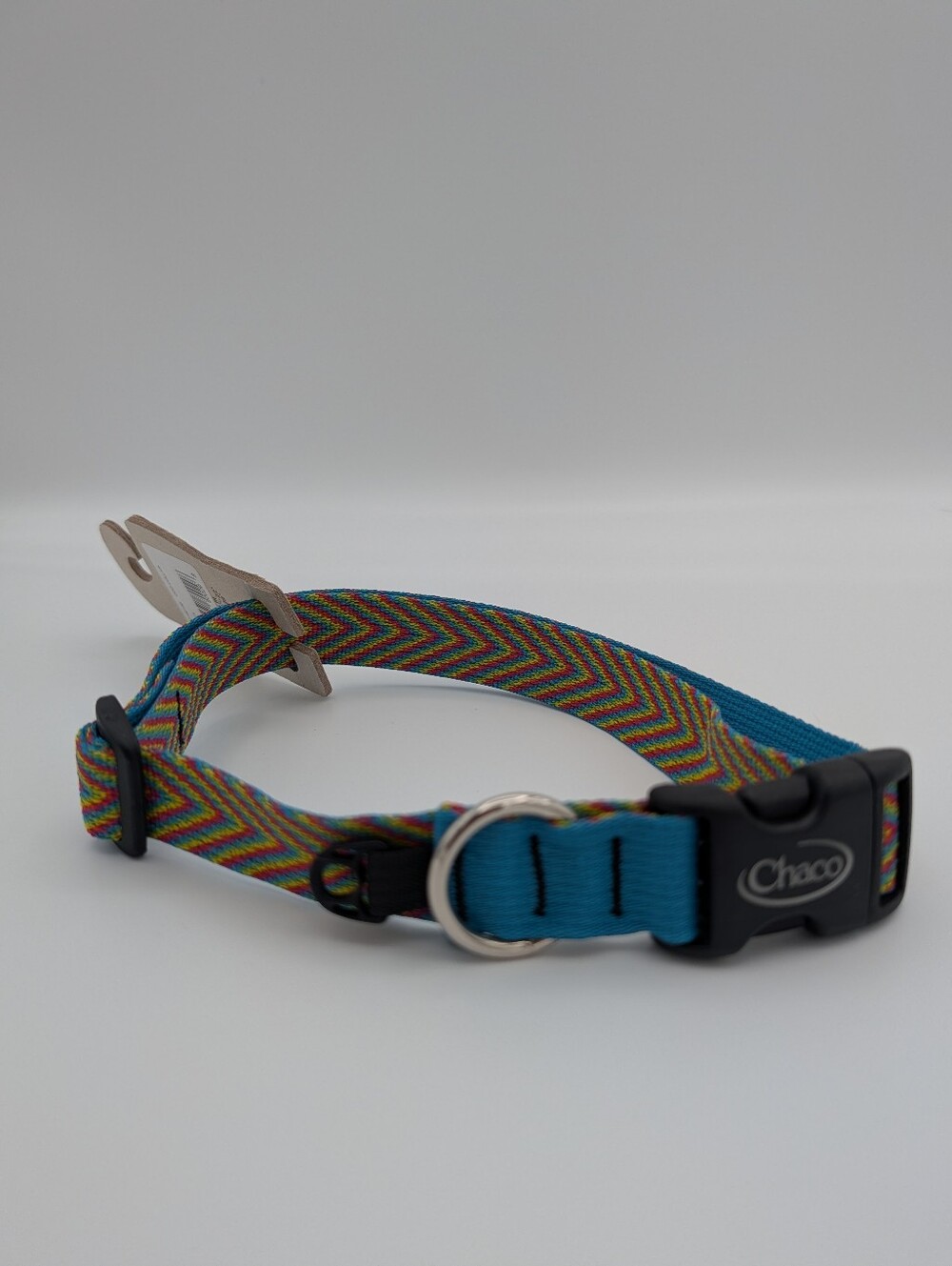 Chaco Dog Collar, Fiesta Jacquard Webbing, Multicolor/Rainbow & Blue Sz Large